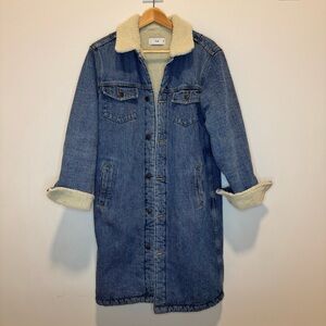 Aritzia TNA Faux Sherpa Lined Heavyweight Denim Jacket Size XXS
